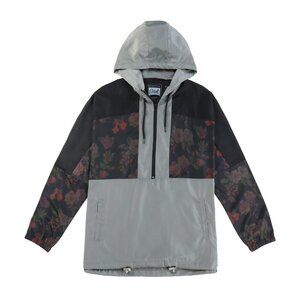 Men's Floral Windbreaker Hooded Half Zipper Jacket for Hiking Trip Size M